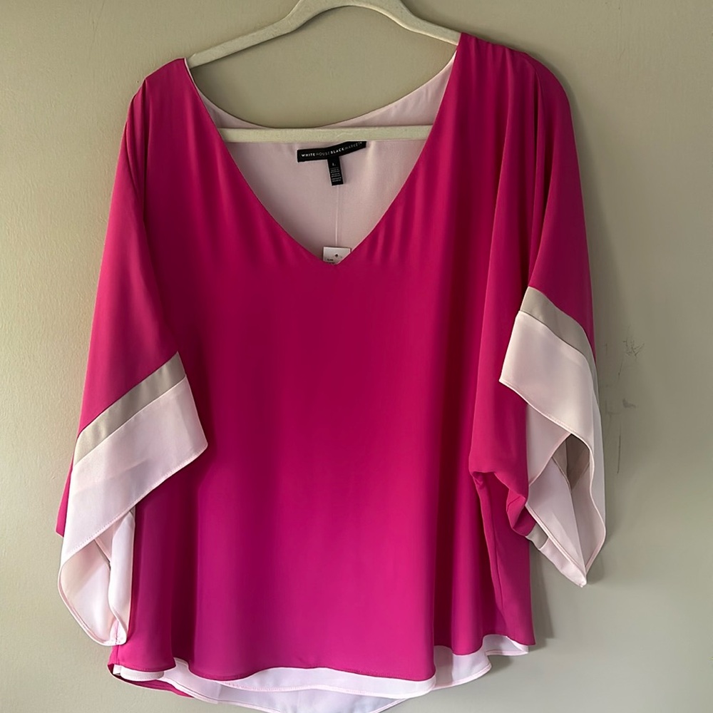 NWT WHBM lightweight  v-neck tunic with wide sleeves and 3color block sleeves